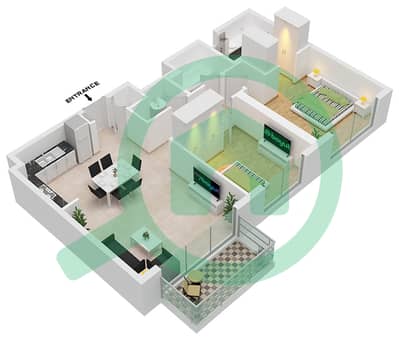 المخططات الطابقية لتصميم النموذج / الوحدة 2C / 1-2, 4-8, 10-12 شقة 2 غرفة نوم - مساكن تنفيذية 2