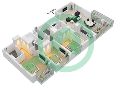 المخططات الطابقية لتصميم النموذج / الوحدة 3B / 26,27,28 شقة 3 غرف نوم - مساكن تنفيذية 2