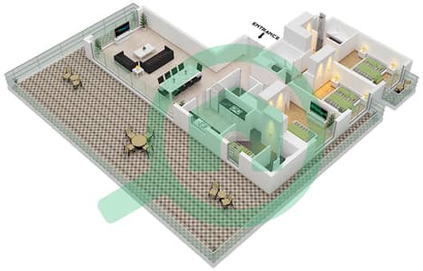 Экзекьютив Резиденсиз 2 - Апартамент 3 Cпальни планировка Тип/мера 3D-3E / 19