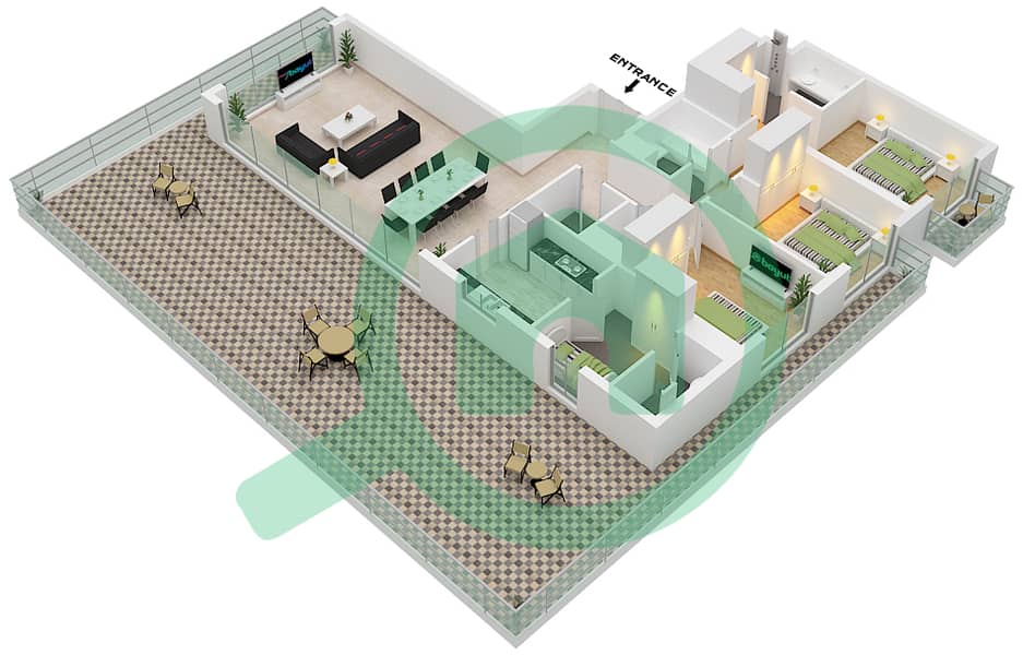 行政公寓2号 - 3 卧室公寓类型／单位3D-3E / 19戶型图 Floor 11-12 interactive3D