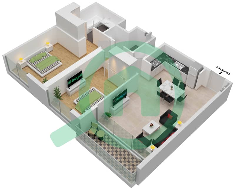 المخططات الطابقية لتصميم النموذج / الوحدة D/UNIT 03/FLOOR 41-50 شقة 2 غرفة نوم - مارينا شورز Floor 41-50 interactive3D