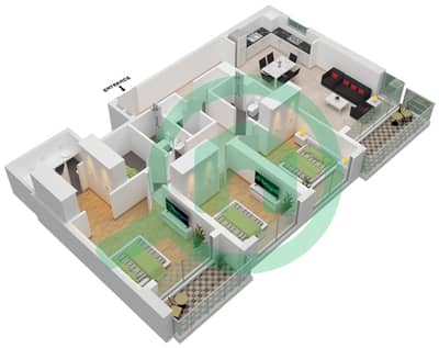المخططات الطابقية لتصميم النموذج / الوحدة C/UNIT 05/FLOOR 41-50 شقة 3 غرف نوم - مارينا شورز