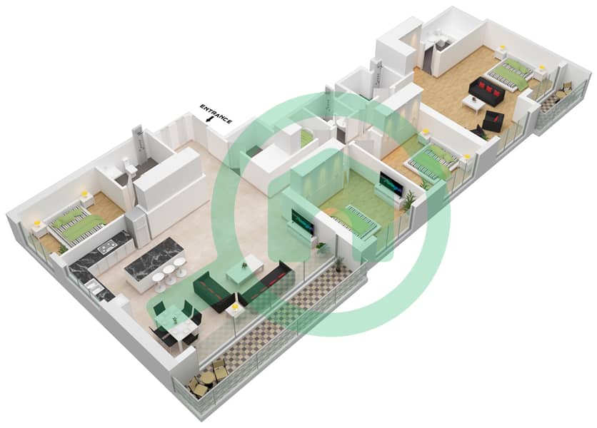 滨海之畔公寓 - 4 卧室公寓类型／单位C/UNIT 01/FLOOR 51戶型图 Floor 51 interactive3D