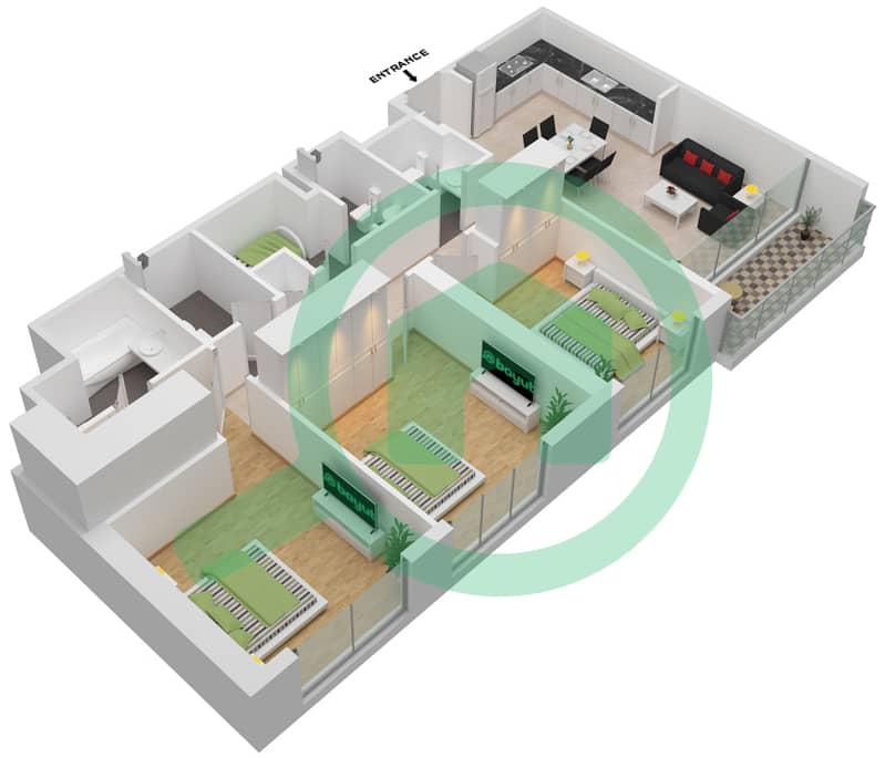 المخططات الطابقية لتصميم النموذج / الوحدة D/UNIT 03/FLOOR 51 شقة 3 غرف نوم - مارينا شورز Floor 51 interactive3D