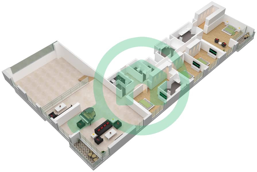 Marina Shores - 5 Bedroom Penthouse Unit 04 / FLOOR 51-52 Floor plan Upper Floor (Floor 51-52) interactive3D