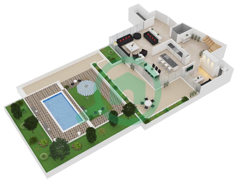 المخططات الطابقية لتصميم النموذج THB تاون هاوس 3 غرف نوم - ذا 8 Lower Floor image3D