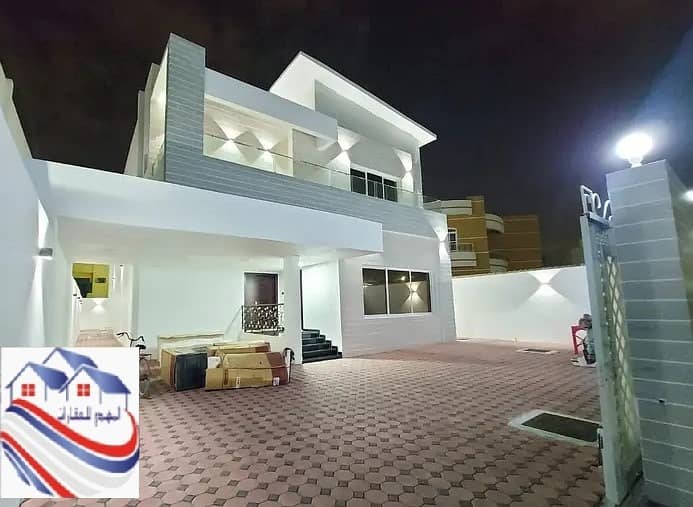 For lovers of luxury, a modern villa, an excellent location, behind the Hamidiyah Police Center, European design, financed over 25 years For sale, a modern villa in Ajman, Al Rawda, on the main street