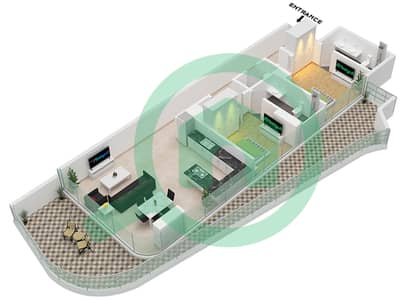 المخططات الطابقية لتصميم النموذج 01 / FLOOR 1-19 شقة 2 غرفة نوم - DG1 ليفينج