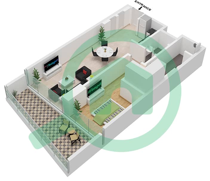 المخططات الطابقية لتصميم النموذج 02 / FLOOR 1-19 شقة 1 غرفة نوم - DG1 ليفينج Floor-1-19 interactive3D