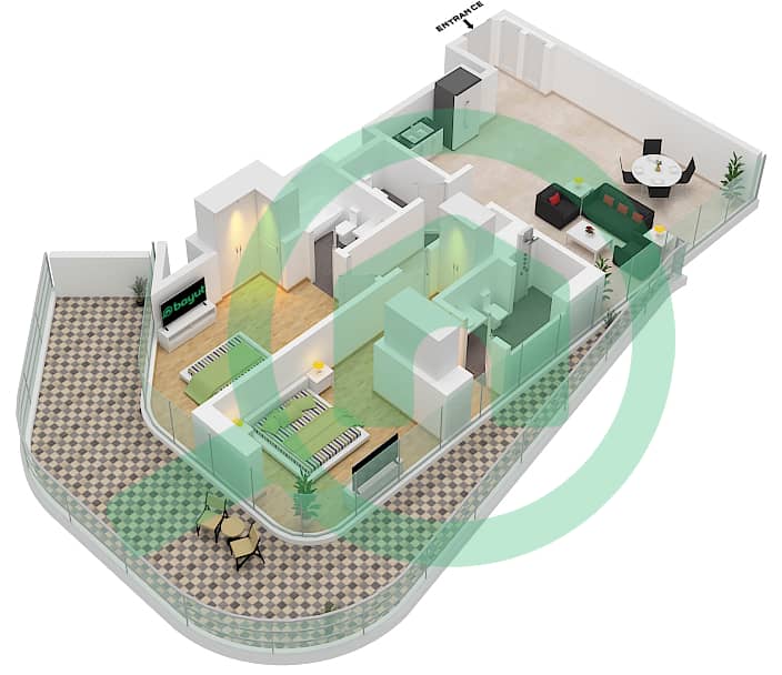 DG1 Ливинг - Апартамент 2 Cпальни планировка Тип 04 / FLOOR 1-15 Floor 1-15 interactive3D
