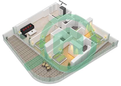 المخططات الطابقية لتصميم النموذج 01 / FLOOR 1-15 شقة 2 غرفة نوم - DG1 ليفينج