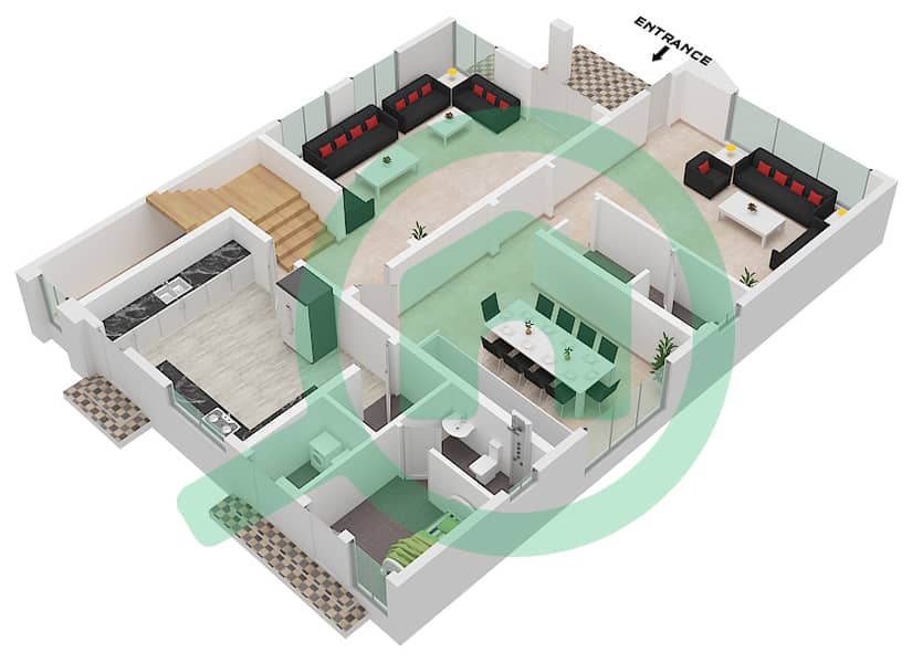 Al Serra - 4 Bedroom Commercial Villa Type A Floor plan interactive3D