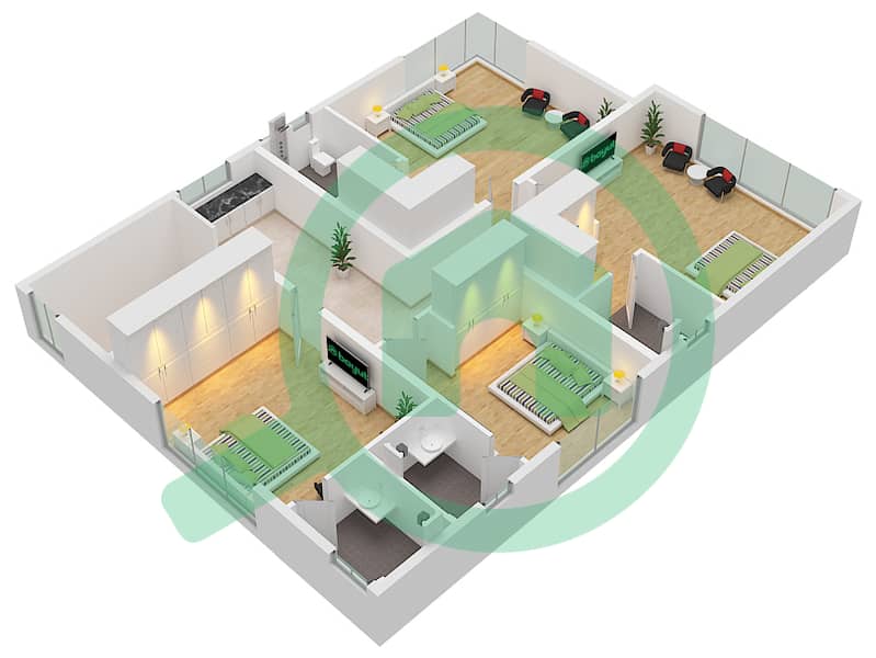Al Serra - 4 Bedroom Commercial Villa Type A Floor plan interactive3D