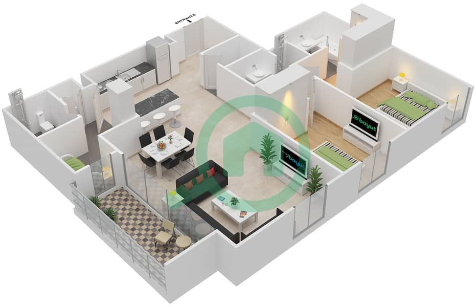 المخططات الطابقية لتصميم الوحدة 2.1.A BLOCK-A شقة 2 غرفة نوم - بارك بوينت Floor 3,5,7,9
Units-302,502,702,902 interactive3D