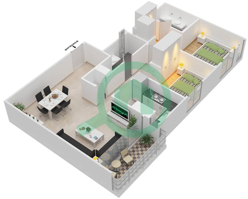 园博园 - 2 卧室公寓单位2.2 BLOCK-B,C戶型图 Floor 2-6,1-8
Units-201,301,401,501,601
102,207,307,407,607,702,802 interactive3D