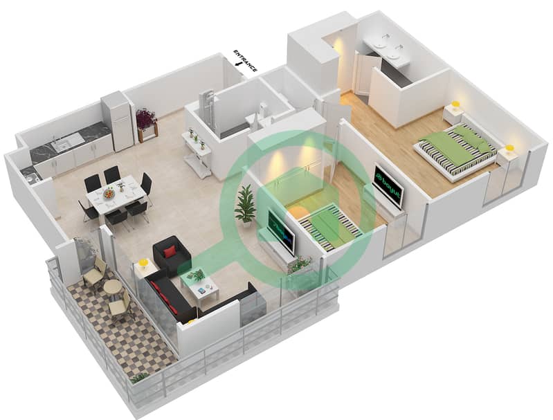 المخططات الطابقية لتصميم النموذج 2.3 BLOCK-C شقة 2 غرفة نوم - بارك بوينت Floor 2-6
Units-206,306,406,506,606 interactive3D