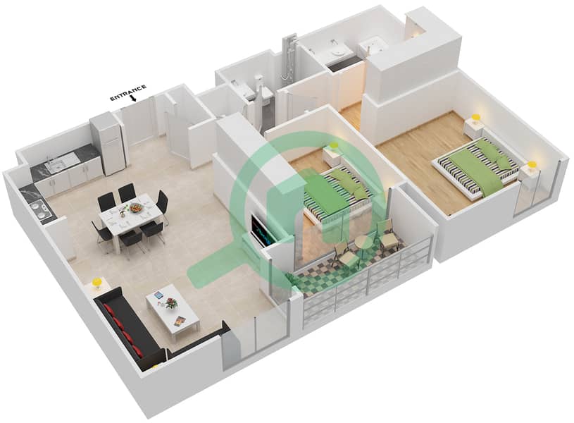 المخططات الطابقية لتصميم النموذج 2.4 BLOCK-A شقة 2 غرفة نوم - بارك بوينت Floor 2-9
Units-206,306,406,506,606,706,806,905 interactive3D