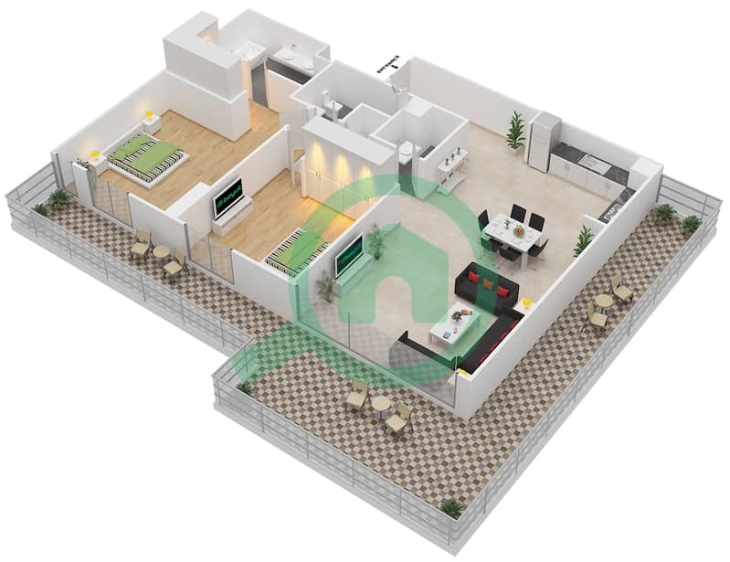 المخططات الطابقية لتصميم الوحدة 2.5.B BLOCK-D شقة 2 غرفة نوم - بارك بوينت Floor 1
Units-109 interactive3D