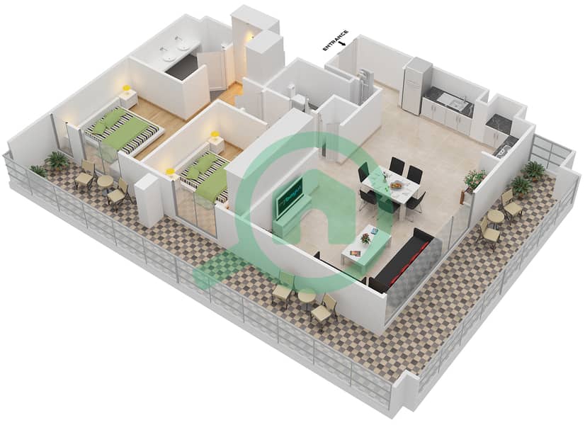 المخططات الطابقية لتصميم النموذج A.3 BLOCK-D شقة 2 غرفة نوم - بارك بوينت Floor 9
Units-903 interactive3D