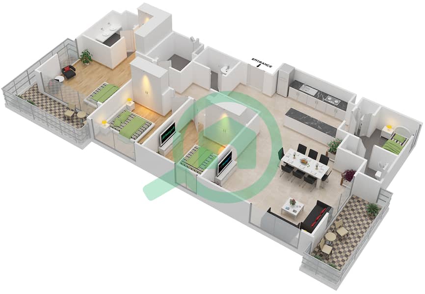 المخططات الطابقية لتصميم الوحدة 3.10.A BLOCK-B شقة 3 غرف نوم - بارك بوينت Floor 8
Units-805 interactive3D