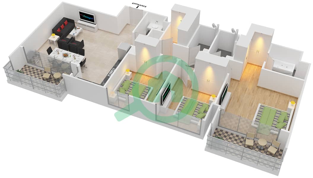 Парк Пойнт - Апартамент 3 Cпальни планировка Единица измерения 3.3.A BLOCK-C Floor 7,8
units-706,806 interactive3D