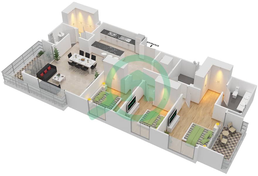 المخططات الطابقية لتصميم الوحدة 3.5 BLOCK-C شقة 3 غرف نوم - بارك بوينت Floor 7
Units-701 interactive3D
