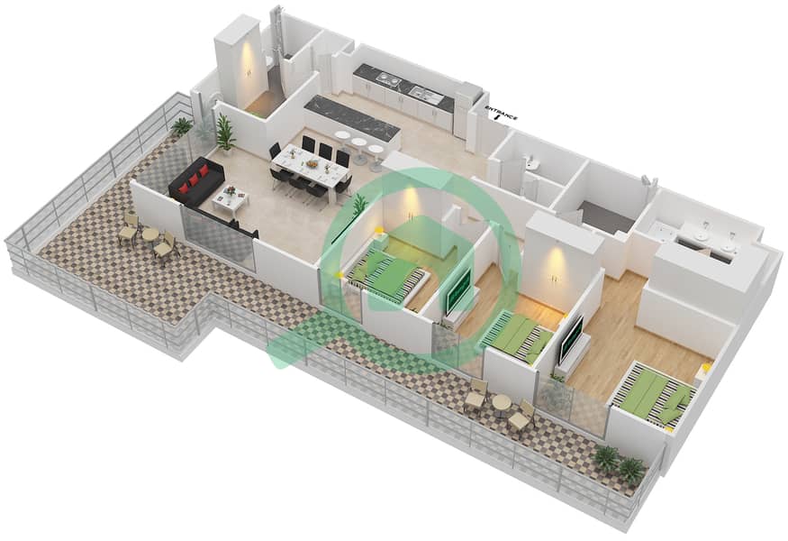 园博园 - 3 卧室公寓单位3.5.A BLOCK-C戶型图 Floor 1
Units-101 interactive3D