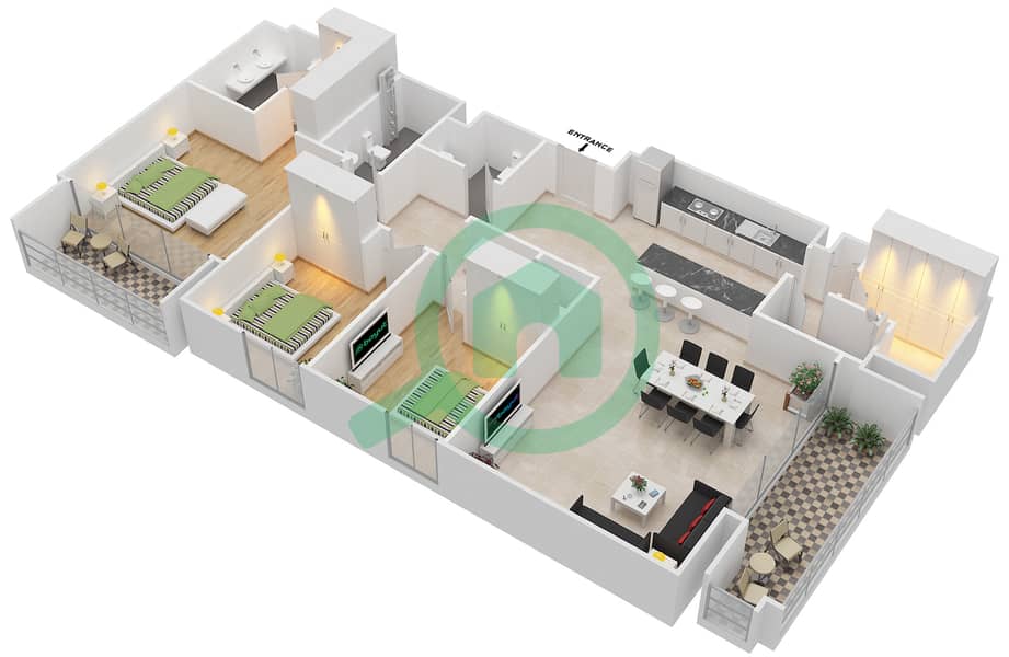 Park Point - 3 Bedroom Apartment Unit 3.7 BLOCK-D Floor plan Floor 1-8
Units-107,208,308,408,508,608,707,807 interactive3D