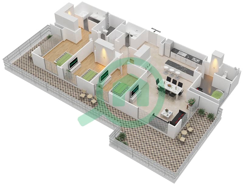 Парк Пойнт - Апартамент 3 Cпальни планировка Единица измерения 3.8 BLOCK-B Floor 7
Units-702 interactive3D