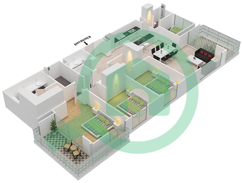 Парк Пойнт - Апартамент 3 Cпальни планировка Единица измерения 3.8.A BLOCK-C Floor 8
Units-805 interactive3D