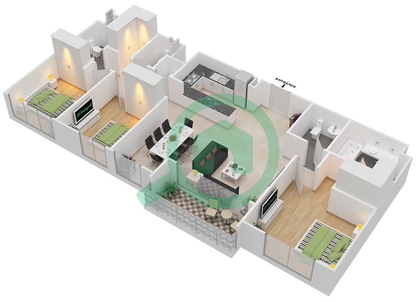 المخططات الطابقية لتصميم الوحدة 3.9 BLOCK-B شقة 3 غرف نوم - بارك بوينت Floor 7-8
Units-703,803
Floor 1-6
Units-109,209,309,409,509,609 interactive3D