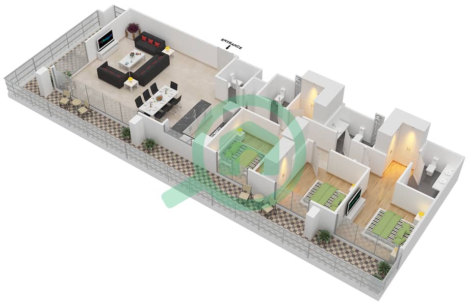 Парк Пойнт - Апартамент 3 Cпальни планировка Единица измерения A.2 BLOCK-D Floor 9
Units-902 interactive3D