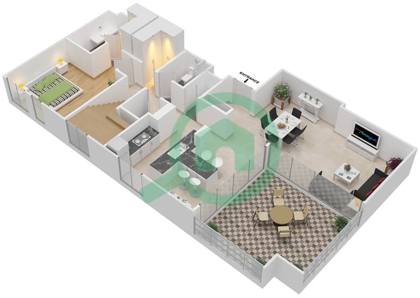 Парк Пойнт - Апартамент 3 Cпальни планировка Тип DUPLEX BLOCK A Lower Floor interactive3D