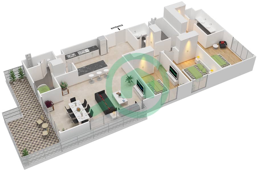 Park Point - 3 Bedroom Apartment Type 3.0 E BLOCK C Floor plan interactive3D