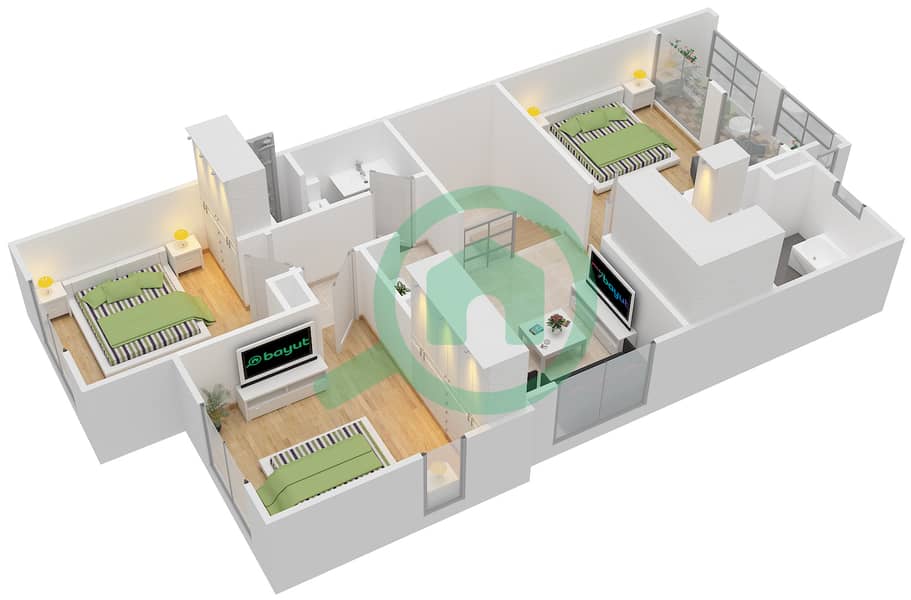 المخططات الطابقية لتصميم النموذج A (SEMI DETACHED) تاون هاوس 3 غرف نوم - كاسا فيفا First Floor interactive3D