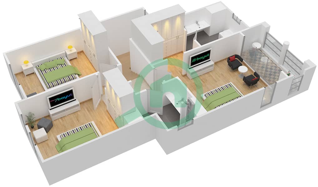 المخططات الطابقية لتصميم النموذج B (END) تاون هاوس 3 غرف نوم - كاسا فيفا First Floor interactive3D