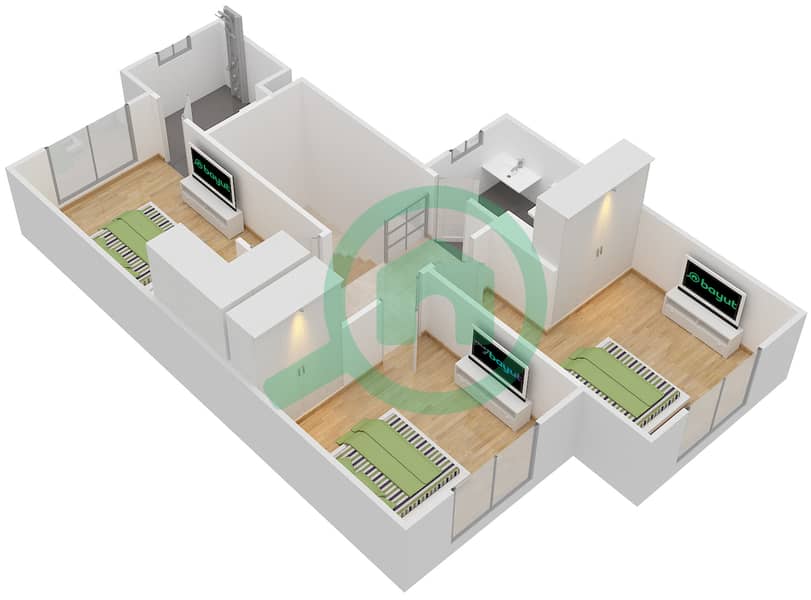 المخططات الطابقية لتصميم النموذج C+ (MID) تاون هاوس 3 غرف نوم - كاسا فيفا First Floor interactive3D