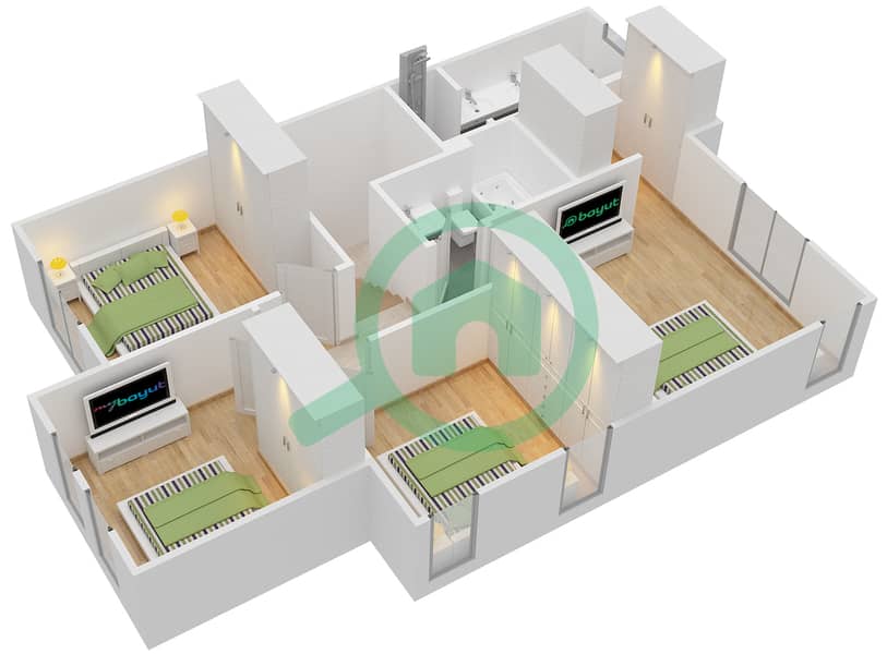 المخططات الطابقية لتصميم النموذج B+ (END) تاون هاوس 4 غرف نوم - كاسا فيفا First Floor interactive3D