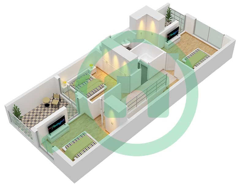 المخططات الطابقية لتصميم النموذج / الوحدة LTH-4F / UNIT M تاون هاوس 4 غرف نوم - ماربلا First Floor interactive3D