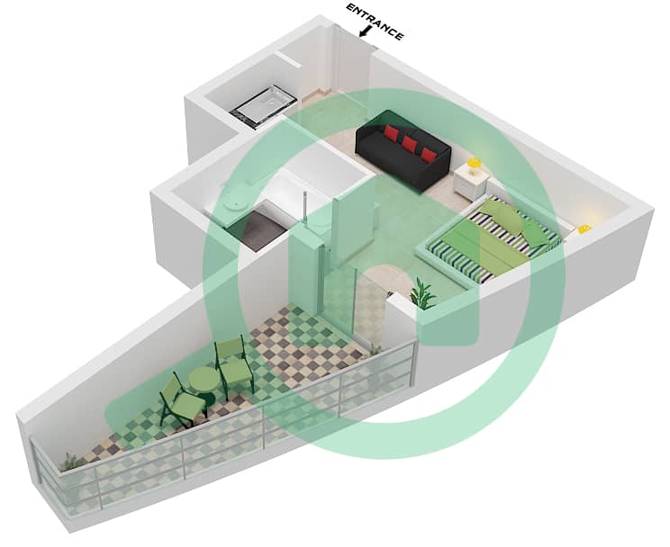 المخططات الطابقية لتصميم النموذج A شقة استوديو - باي سنترال غرب interactive3D