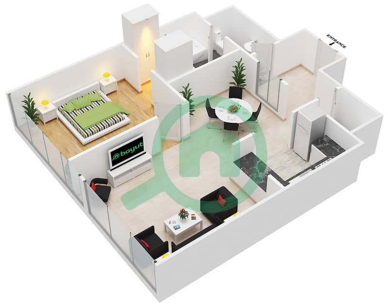 Марина Бэй Тауэр 1 - Апартамент 1 Спальня планировка Единица измерения 7 interactive3D