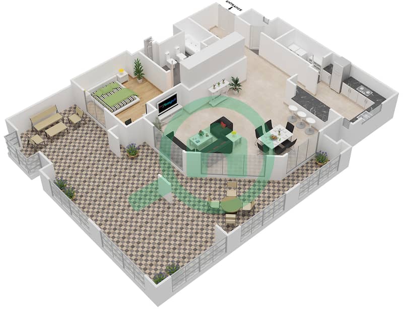 المخططات الطابقية لتصميم النموذج 4A شقة 1 غرفة نوم - بروميناد القرم الشرقي 1 interactive3D