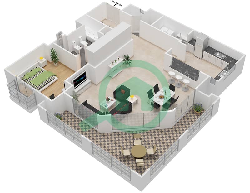 المخططات الطابقية لتصميم النموذج 4B شقة 1 غرفة نوم - بروميناد القرم الشرقي 1 interactive3D