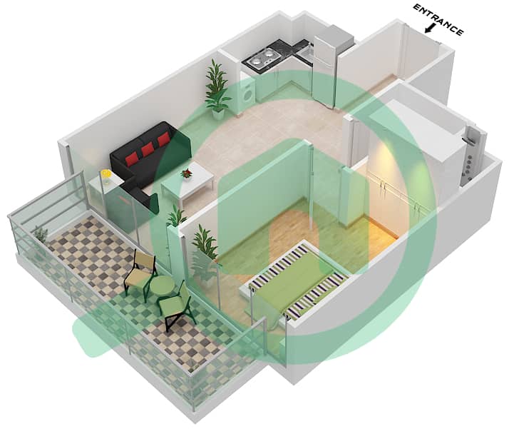 Azizi Riviera 42 - Апартамент 1 Спальня планировка Единица измерения 03 / FLOOR 2-8 interactive3D