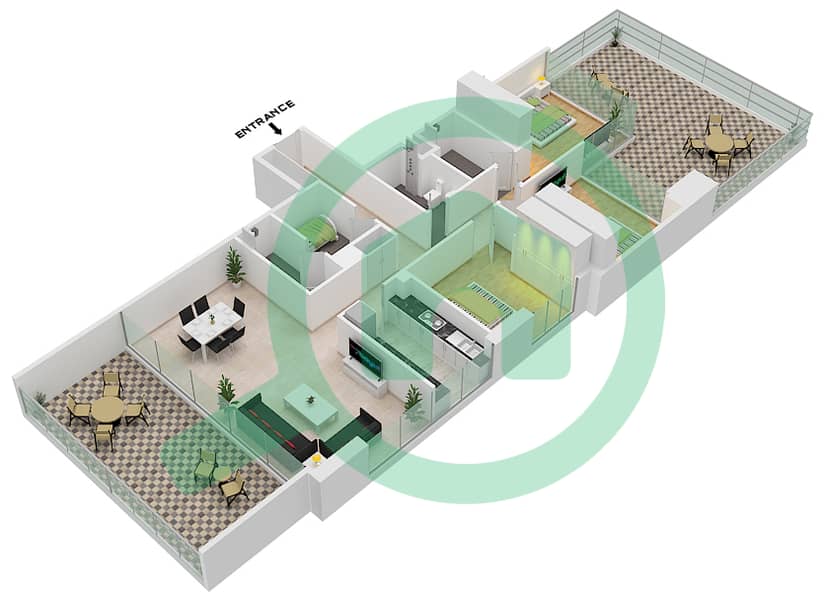Азизи Ривьера 2 - Апартамент 3 Cпальни планировка Тип 1 / FLOOR 1 Floor 1 interactive3D