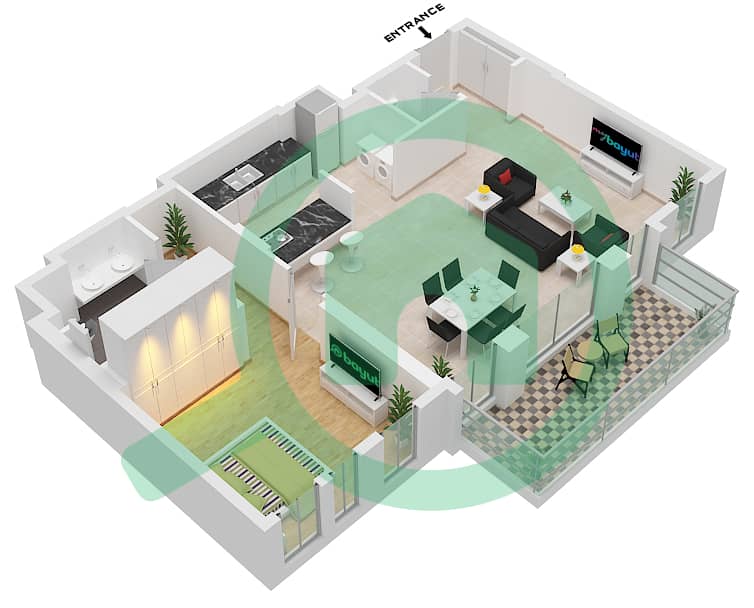 5号公寓楼 - 1 卧室公寓类型／单位1-4 / UNIT 10 / FLOOR 1戶型图 Floor 1 interactive3D