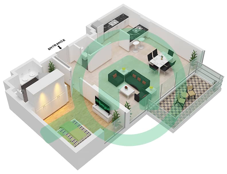 5号公寓楼 - 1 卧室公寓类型／单位2-2 / UNIT 3 / FLOOR 3-6戶型图 Floor 3-6 interactive3D