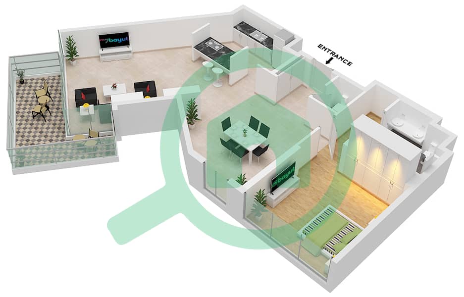 Apartment Building 5 - 1 Bedroom Apartment Type/unit 4-1 / UNIT 2 / FLOOR 3-6 Floor plan Floor 3-6 interactive3D