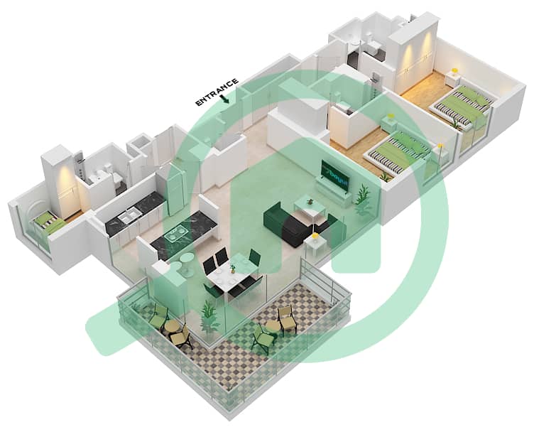 المخططات الطابقية لتصميم النموذج / الوحدة 2-2 / UNIT 5-6 /FLOOR 2-6 شقة 2 غرفة نوم - بناية الشقق 5 Floor 2-6 interactive3D