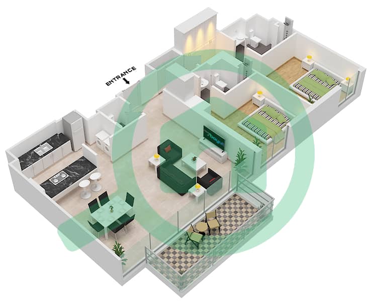 5号公寓楼 - 2 卧室公寓类型／单位4-1 / UNIT 10 / FLOOR 3-6戶型图 Floor 3-6 interactive3D